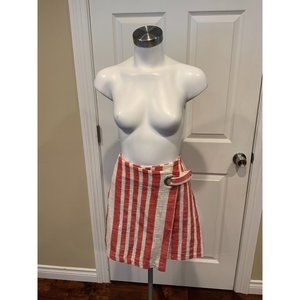 Free People Red & White Striped Wrap Skirt w/ Button Closure, Size Large